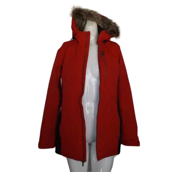 new SPYDER Coat, S, Crossover, Red/Black Furry trim hood, Zipper, Thumb holes - Picture 7 of 15